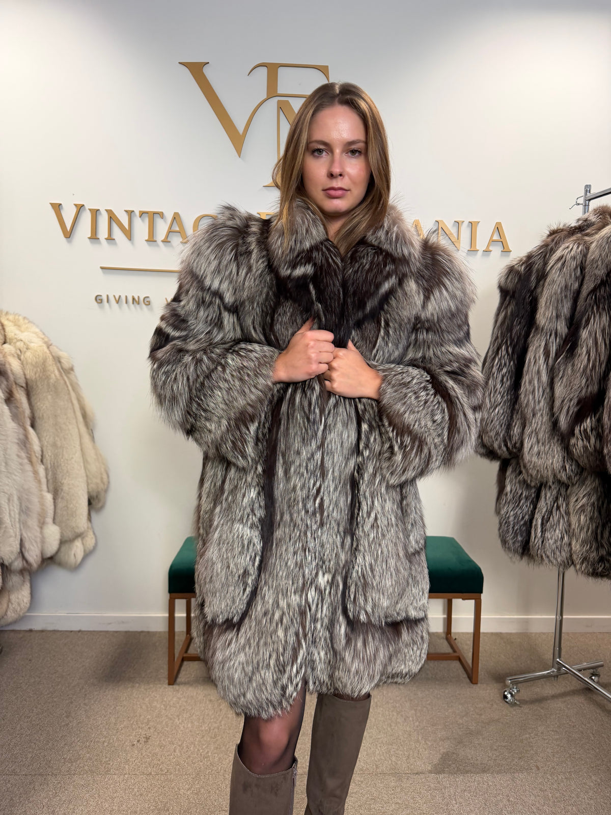 Silver Fox Fur Coat, Medium, Fluffy Soft