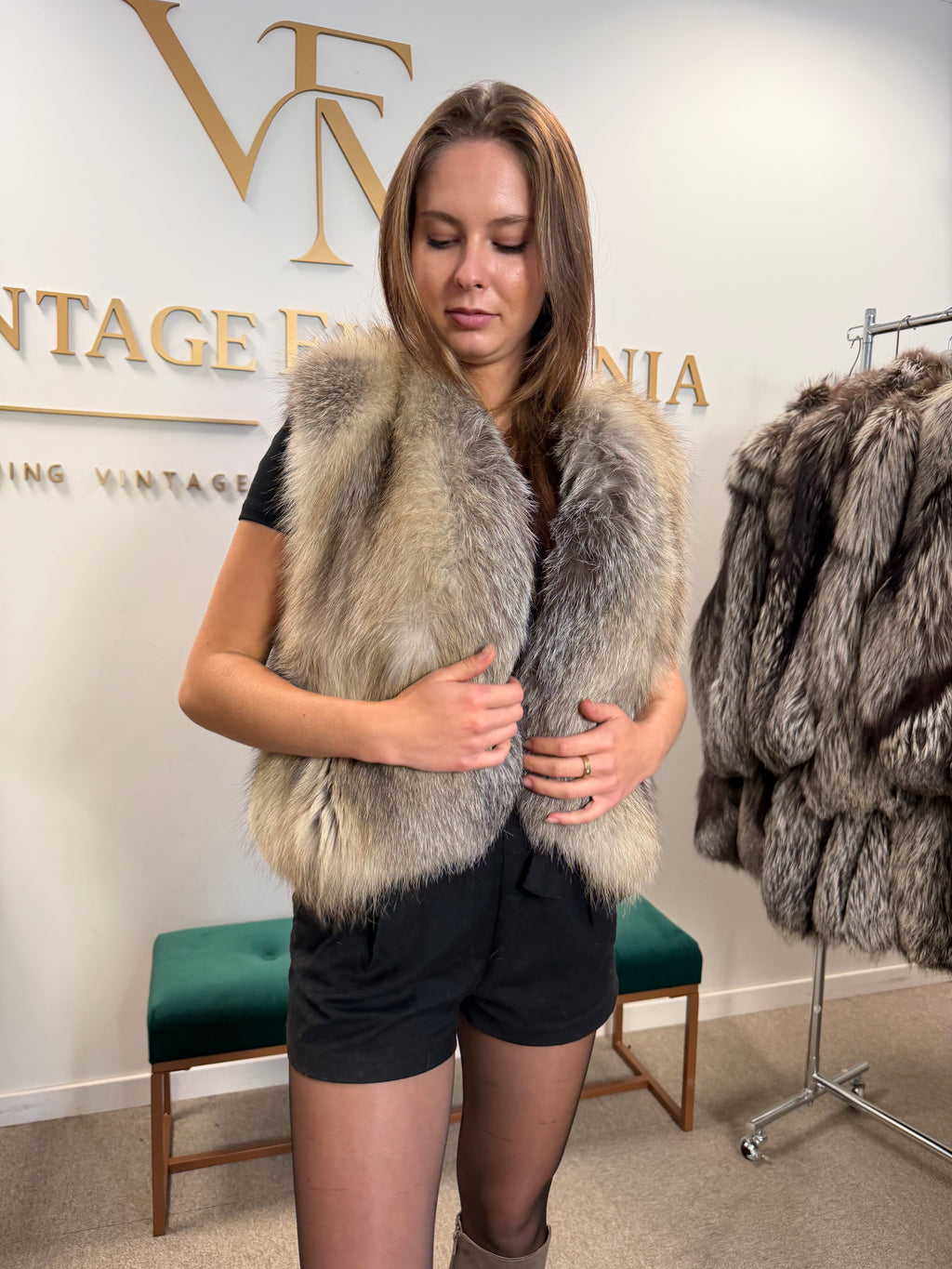 Crystal Fox Fur Vest, Medium, Fluffy