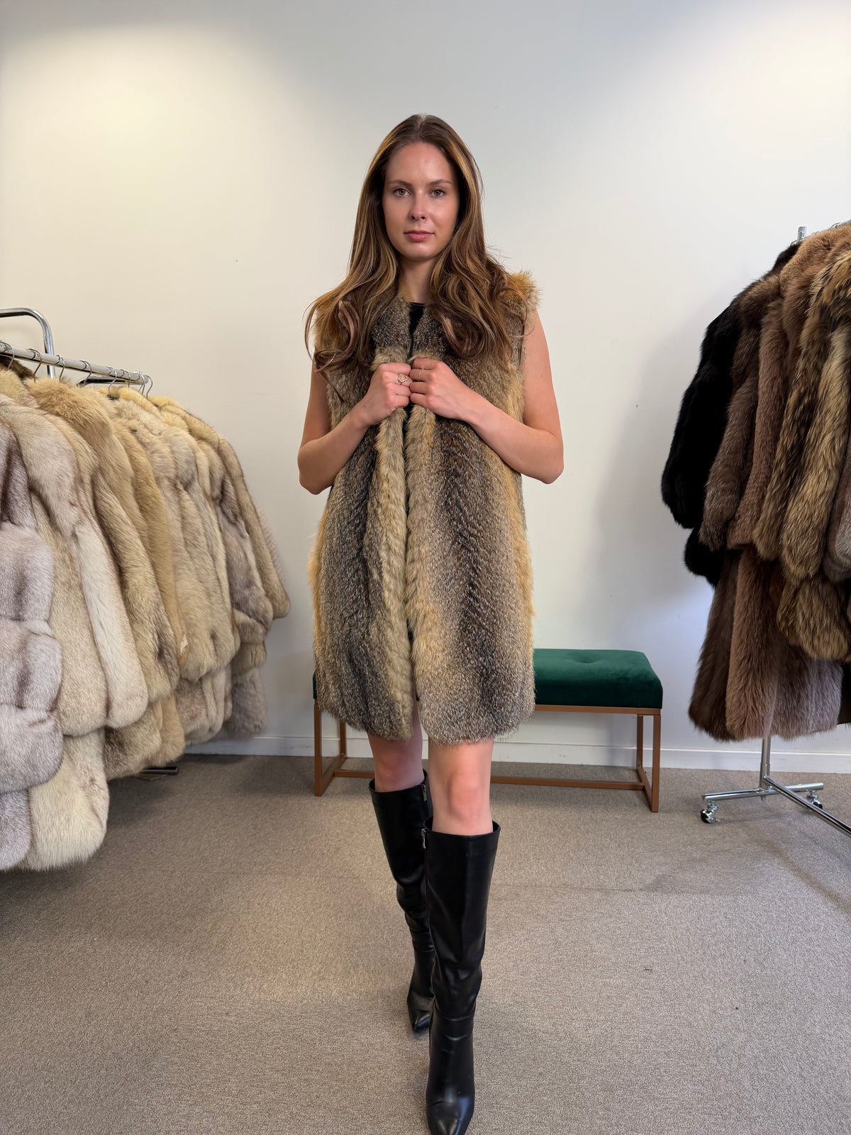 Grey Fox Fur Vest, Small, Fluffy