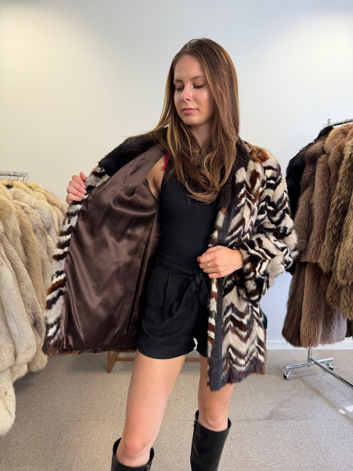 Unique Mink Fur Jacket, Mixed Pelt, speacial Design