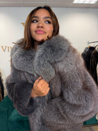 Blue Dyed Fox Fur Jacket, Short, Fits S XS