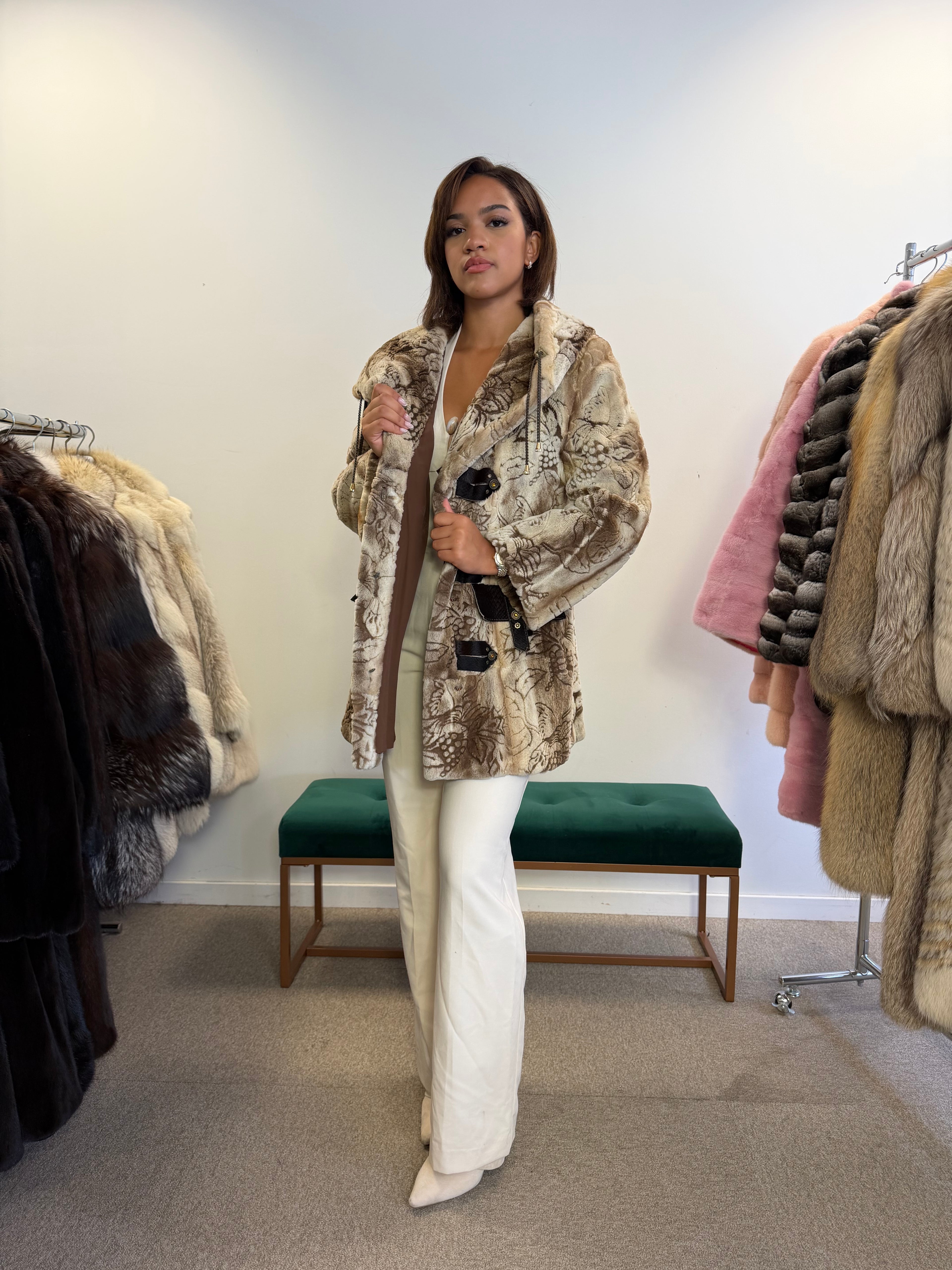 Luxury Mink Fur Coat, Sheared Hooded, Size M