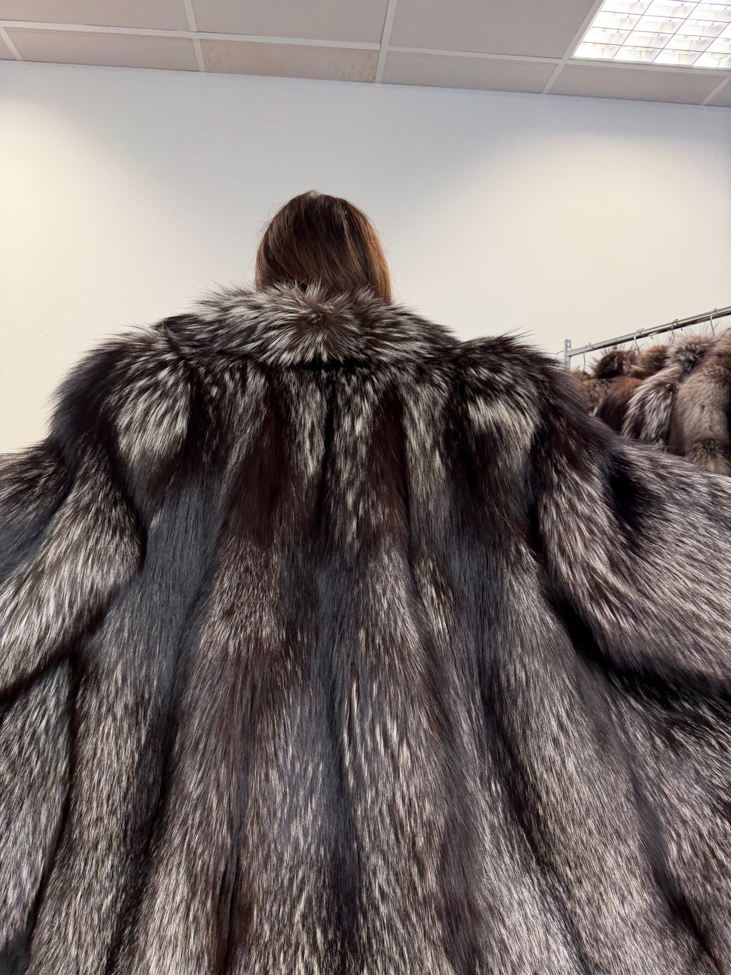 Silver Fox Real Fur Coat, Size XXL, Full Sweep Swing Coat