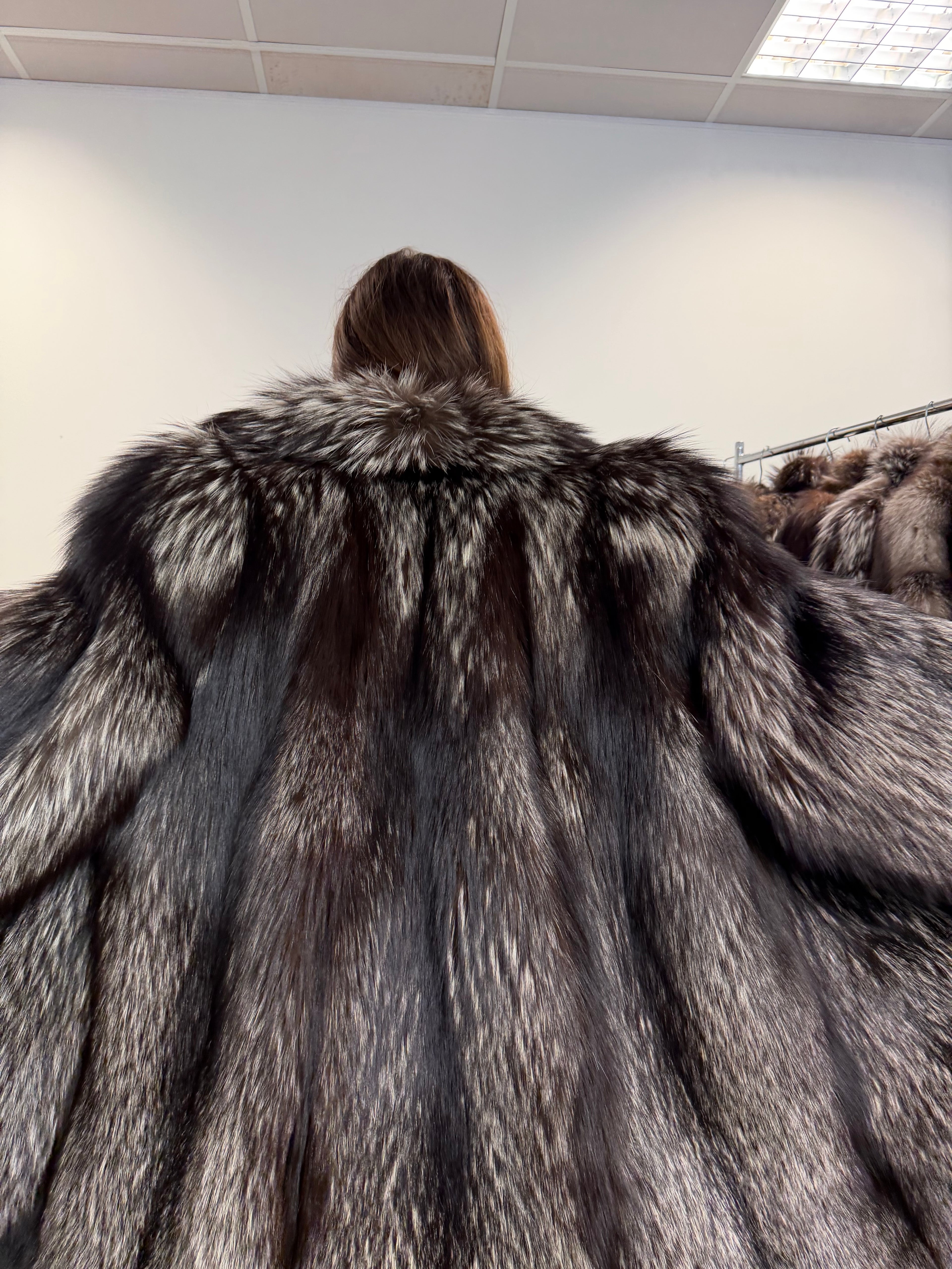 Silver Fox Real Fur Coat, Size XXL, Full Sweep Swing Coat