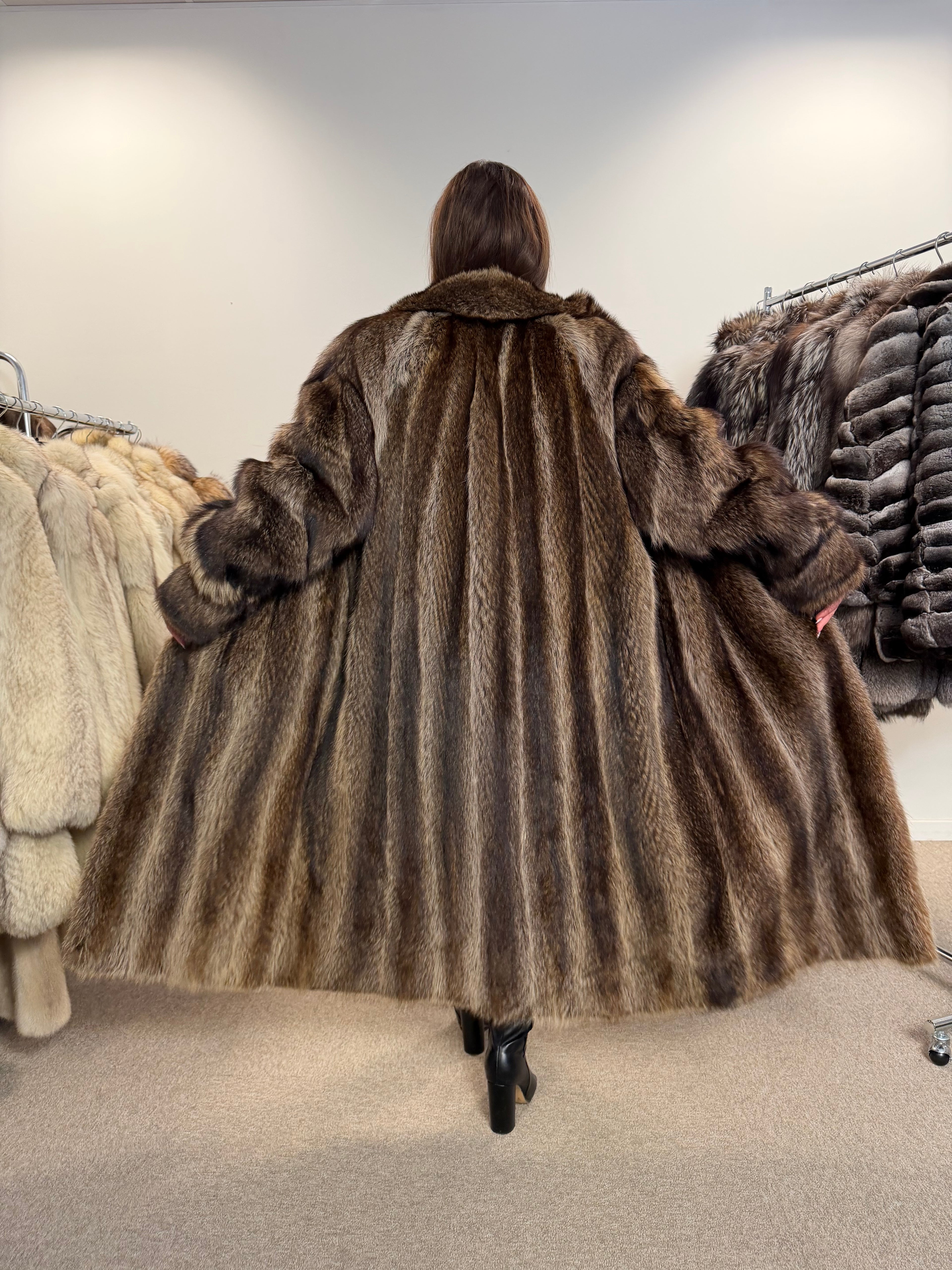 Raccoon Fur Coat, Full Length, Size L