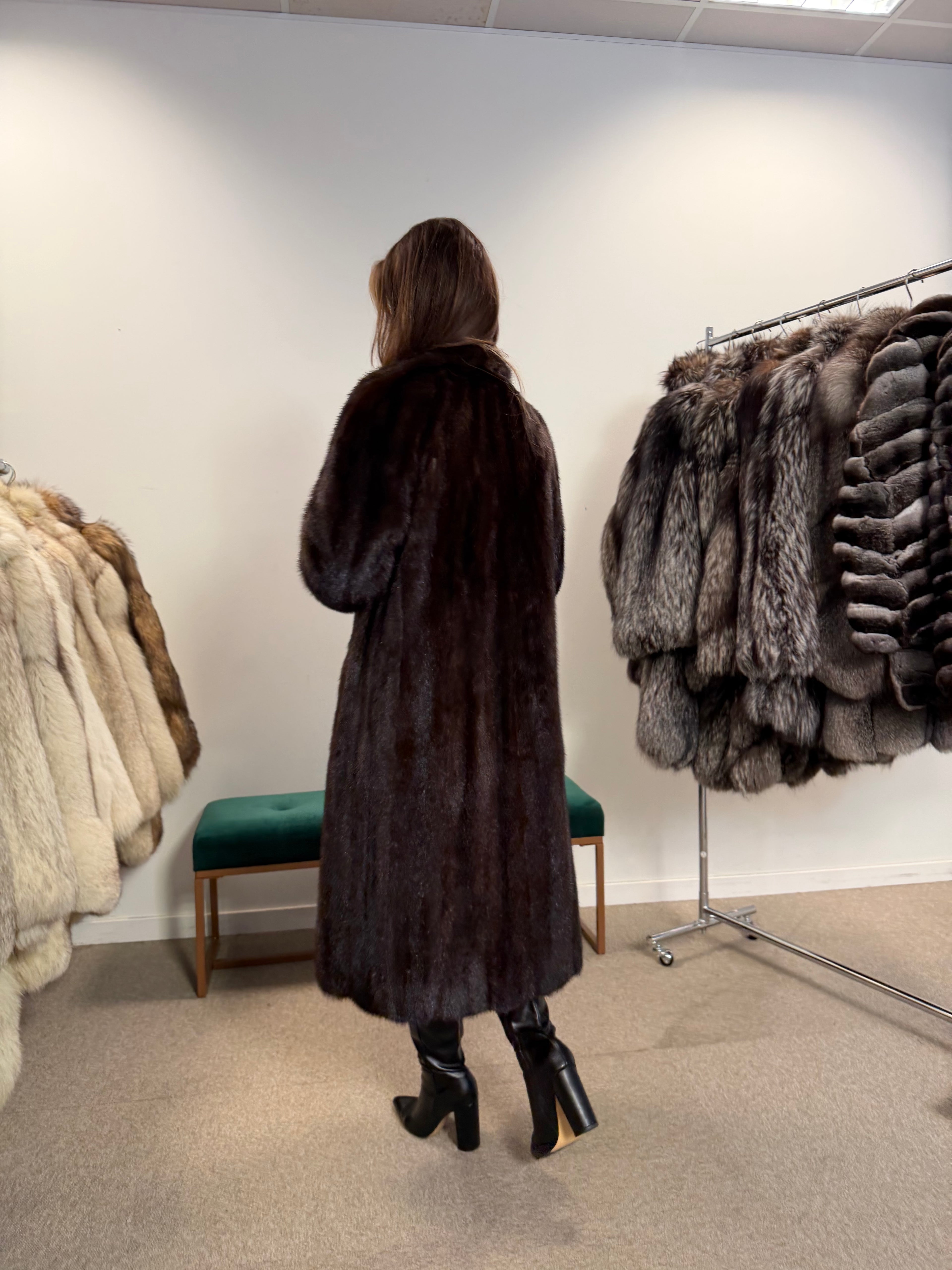 Mink Fur Coat, Dark Brown, Size M