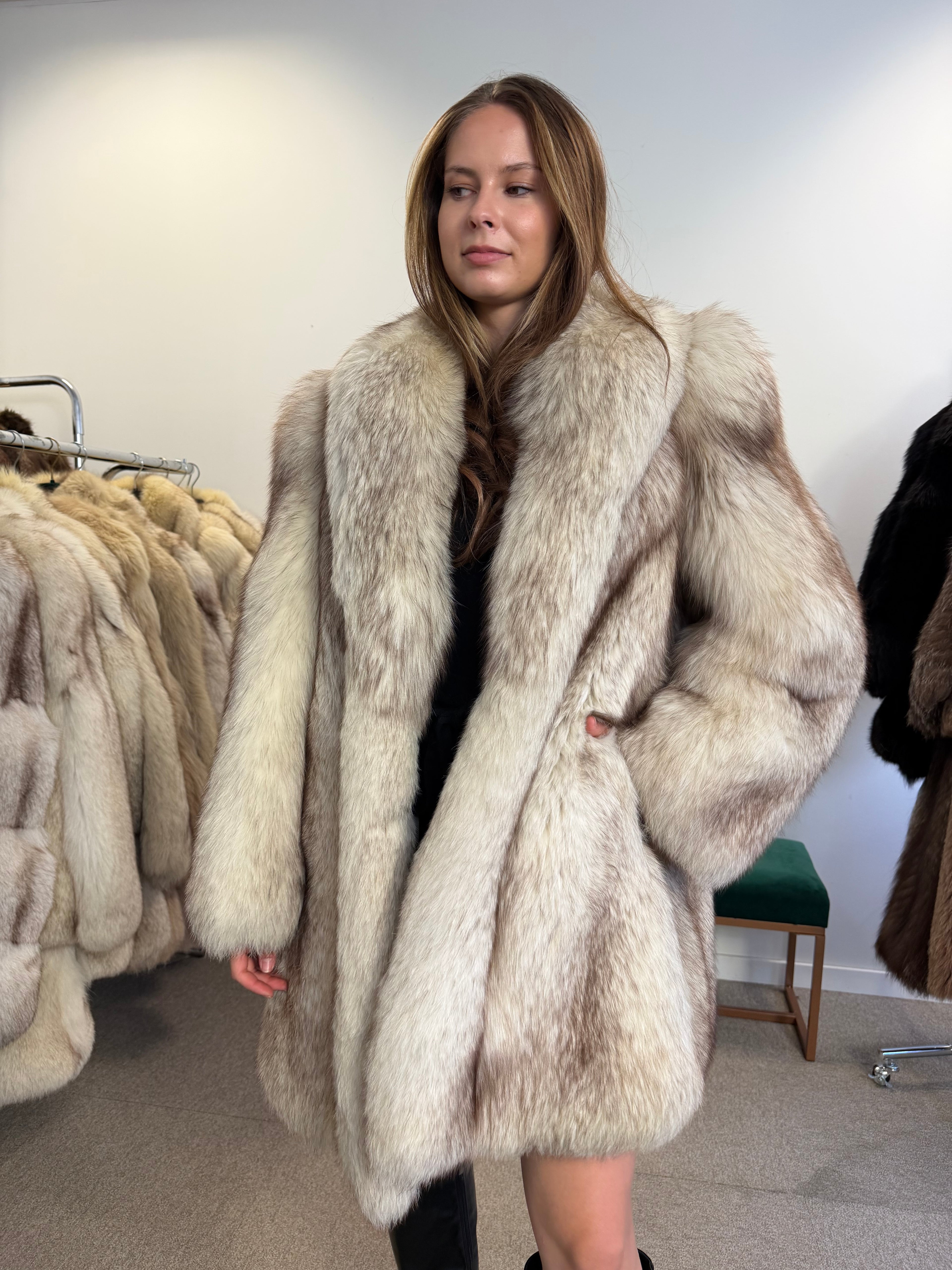 Blue Fox Fur Coat, Size M