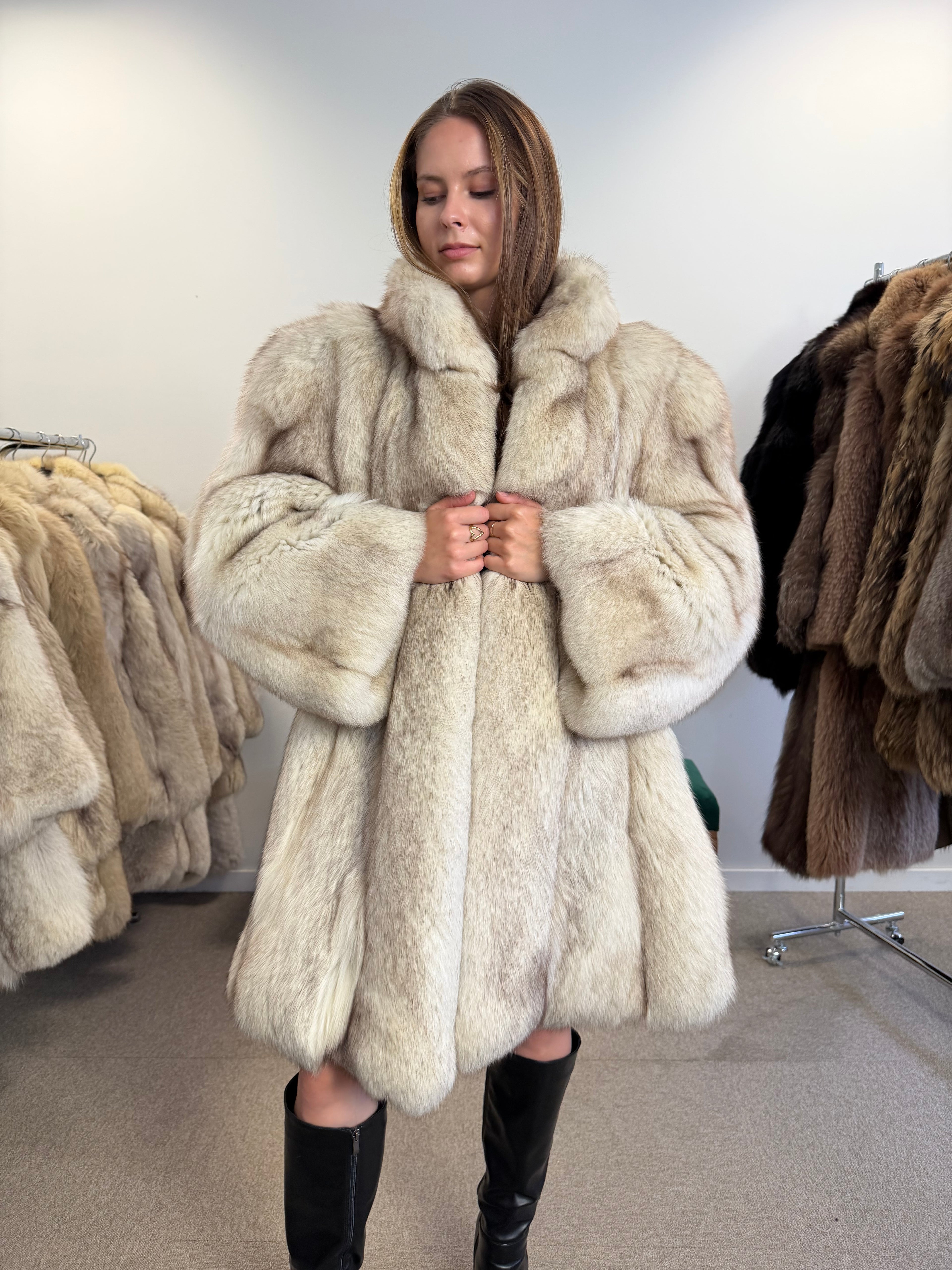 Fox Fur Coat, White Nordic, Oversized 3XL