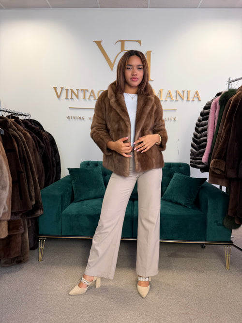 Short Brown SAGA Mink Fur Jacket, M/L