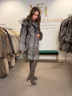 Silver Fox Fur Coat, Medium, Trimmed, Luxury