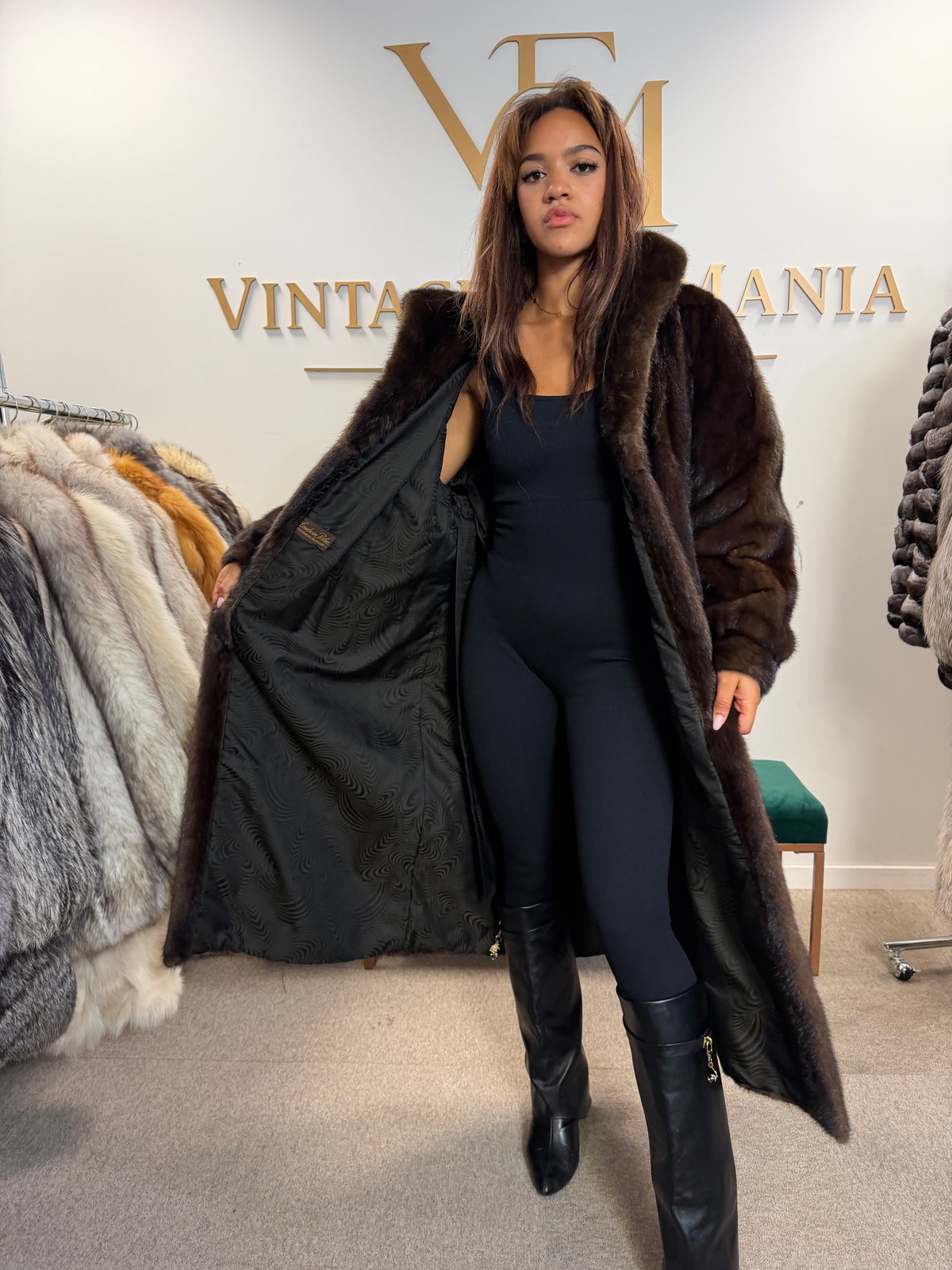 Loudwin Pelze Mink Fur Coat, Dark Brown, Full Length, XXL