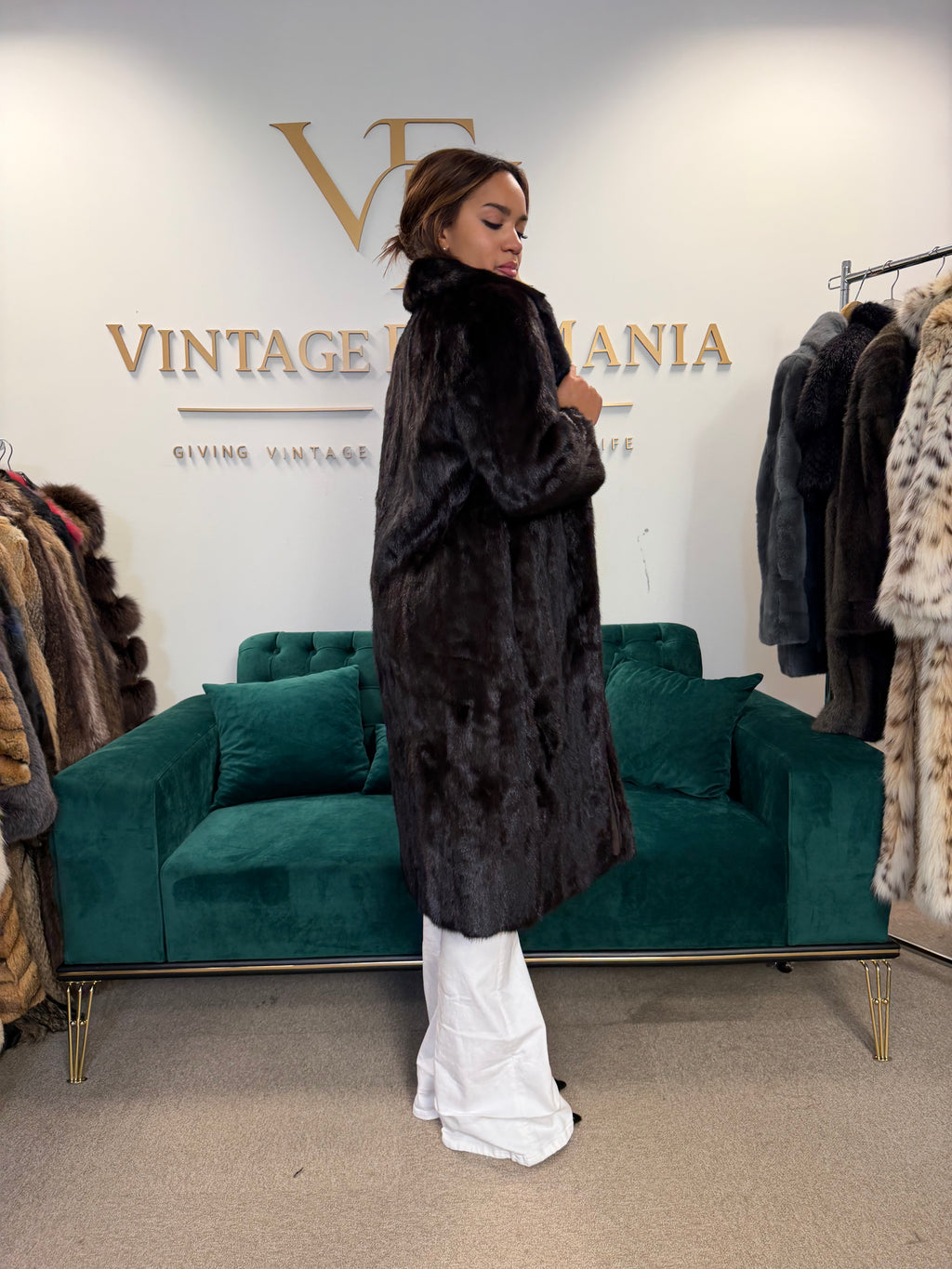 Dark Brown SAGA Mink Fur Coat, Medium