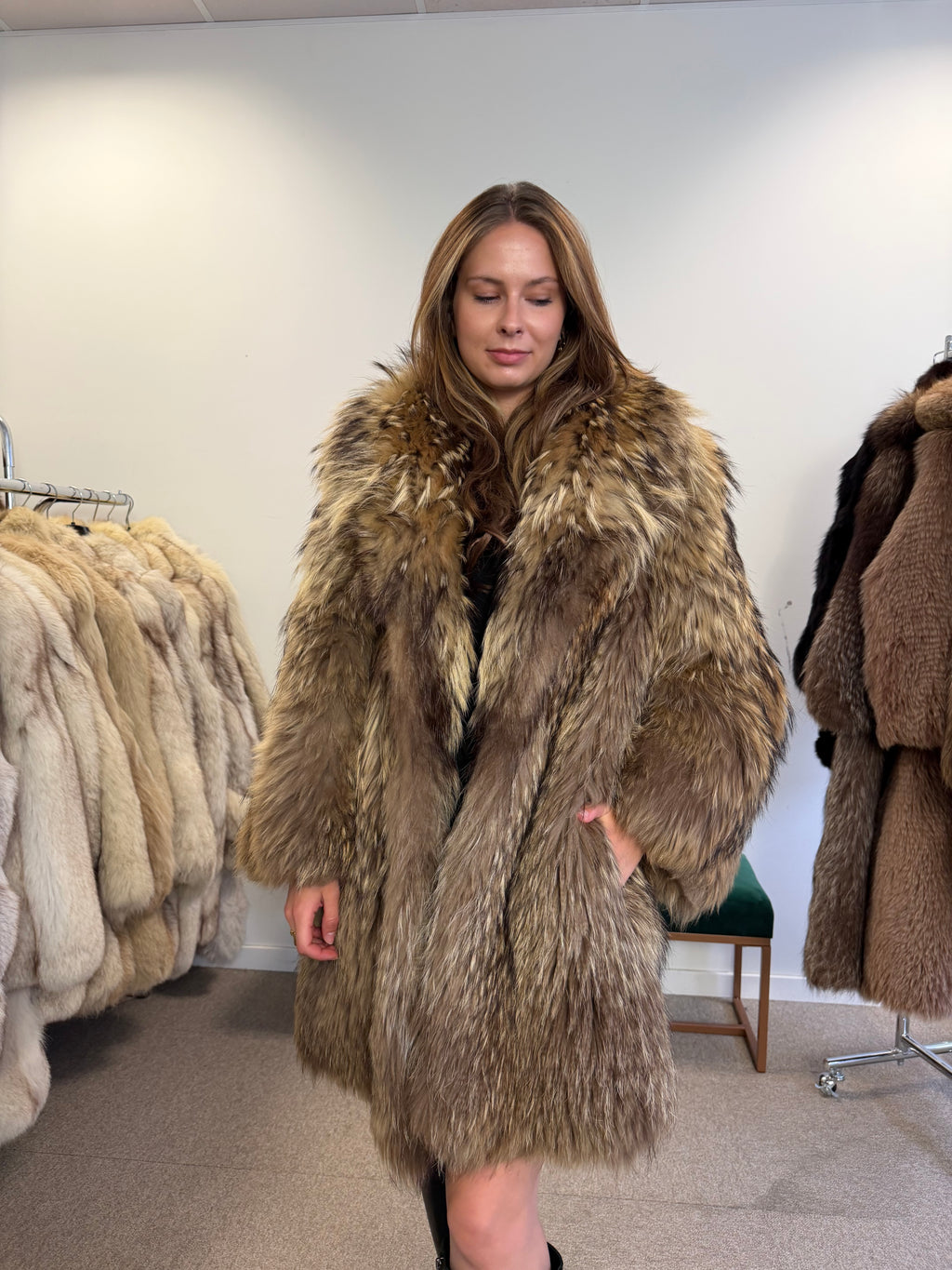 Raccoon Fur Coat, Size M