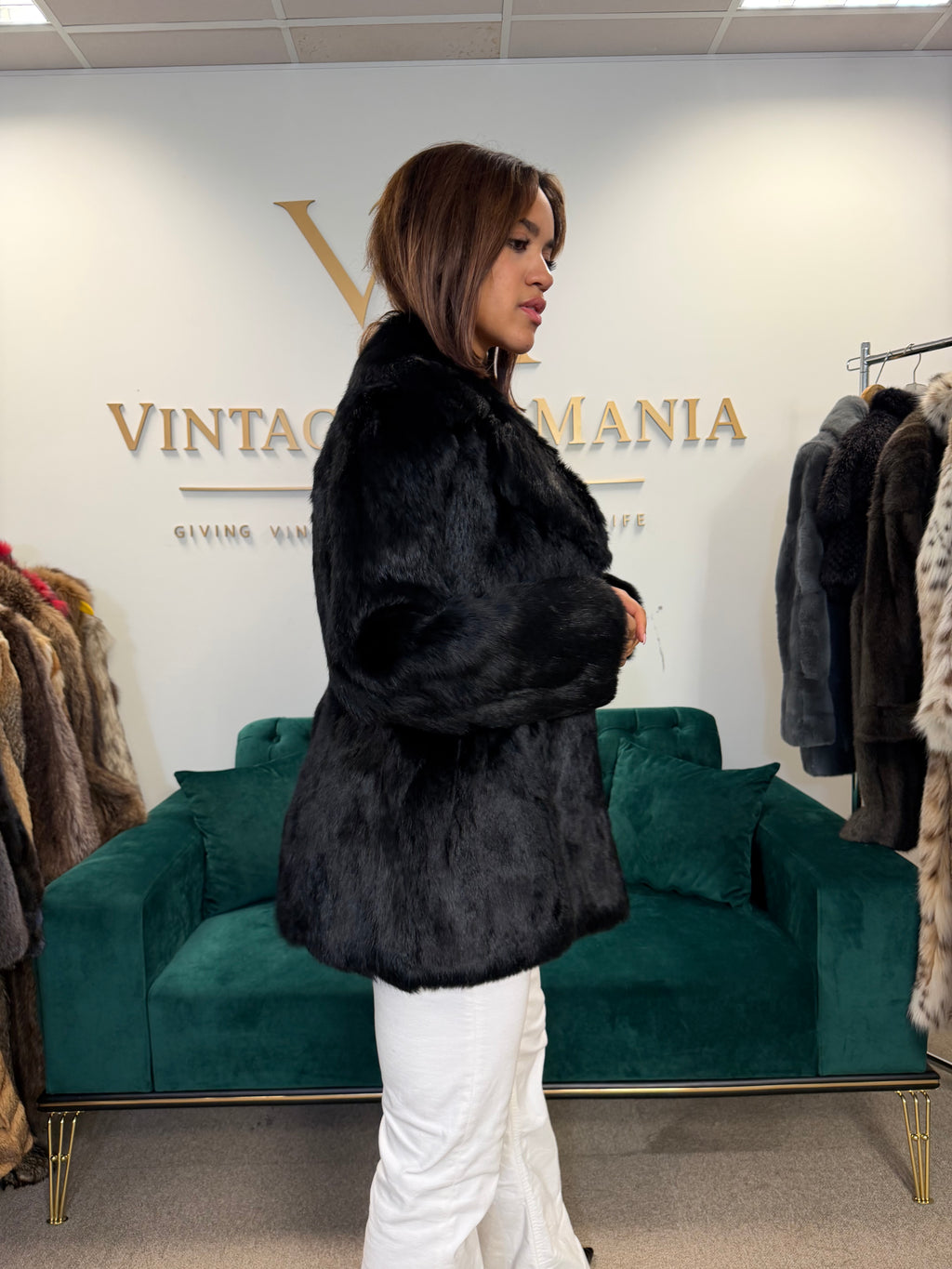 Black Rabbit Fur Coat, Medium