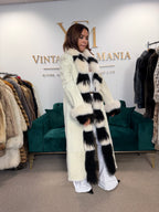 Shearling Sheepskin Coat with Fox & Shearling Collar, Medium, Full Length