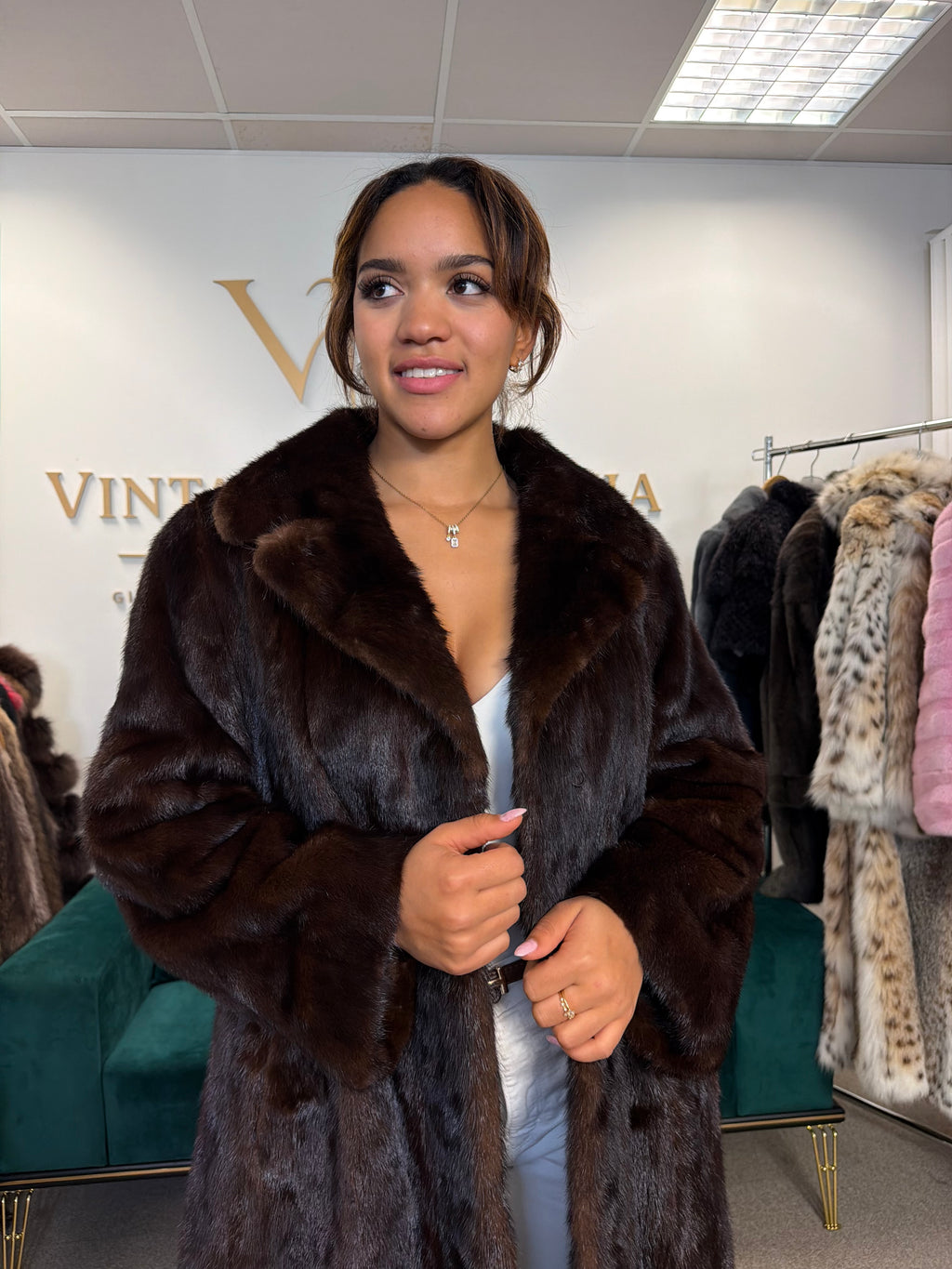 Brown Mink Fur Coat, M/L, Full Length