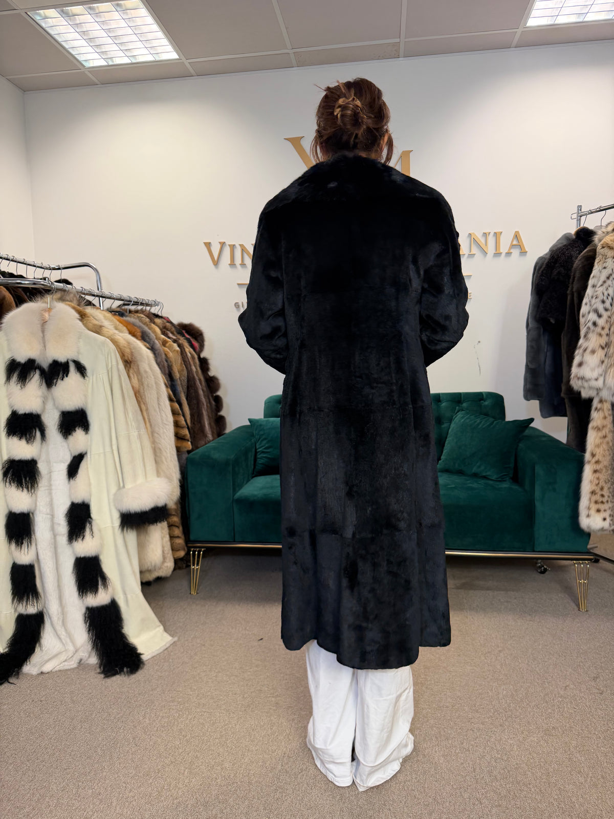 Black Sheared Rabbit Fur Coat, Small, Full Length