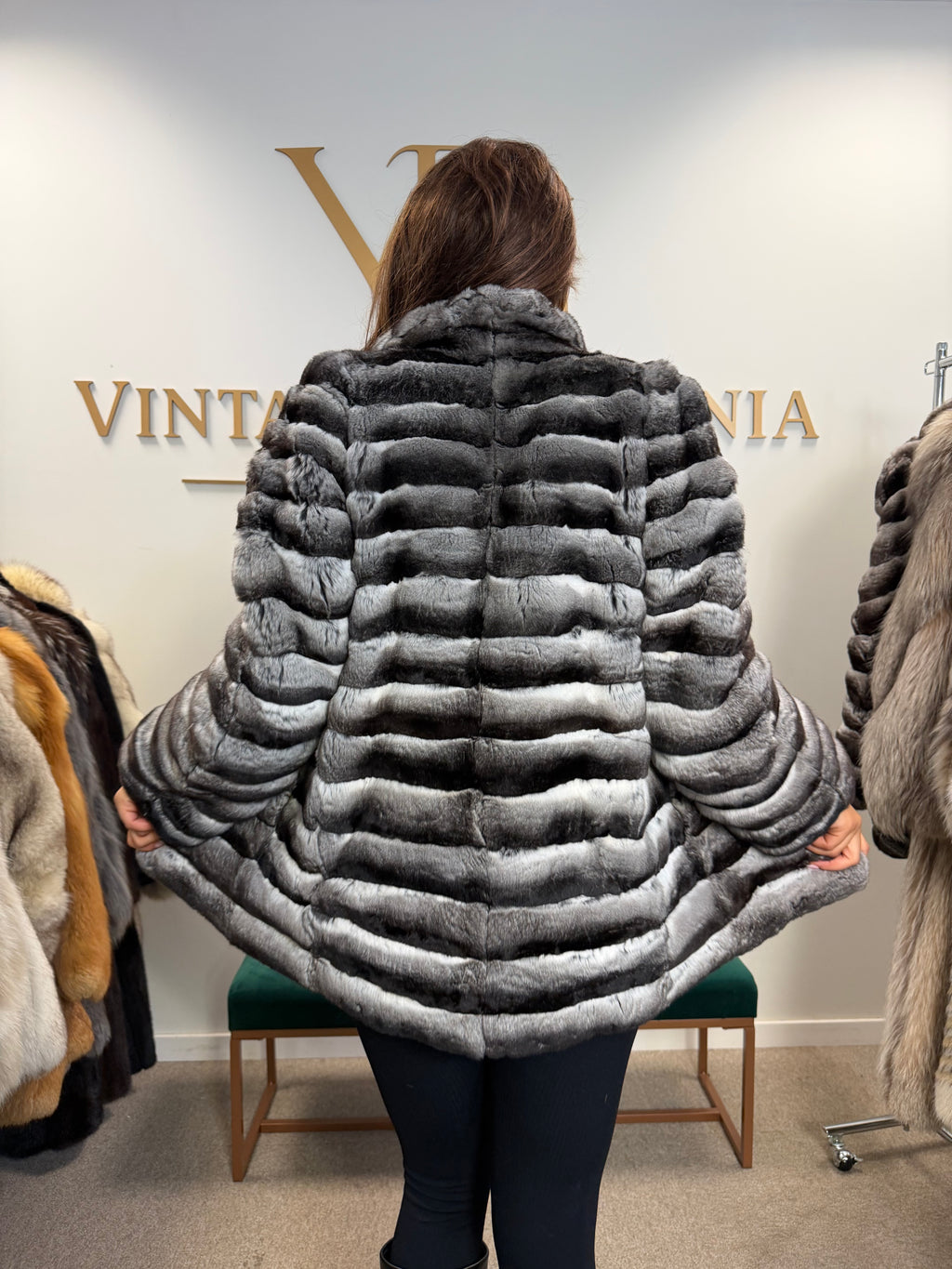 Chinchilla Fur Jacket, Grey, Medium, New Handmade