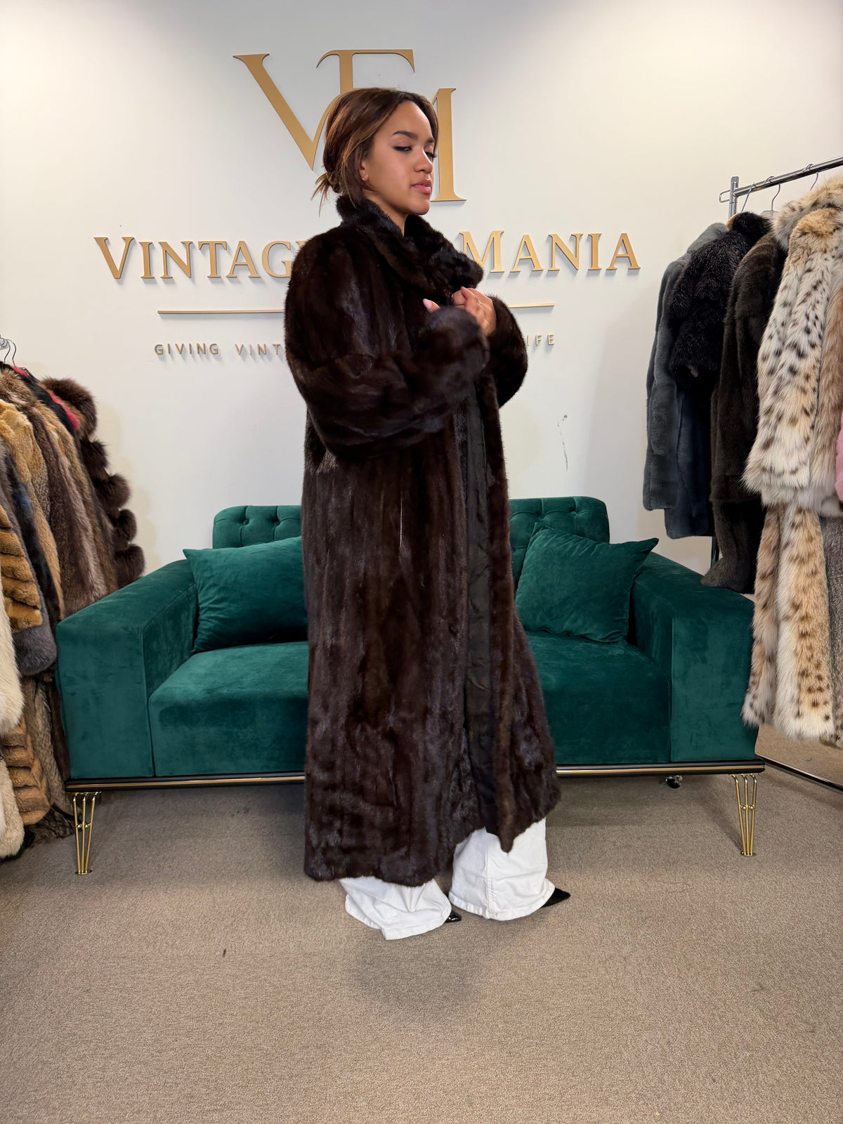 Dark Brown Mink Fur Coat, XL, Extra Full Length, Luxury
