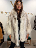 White Blue Fox Fur Coat, Soft, Small
