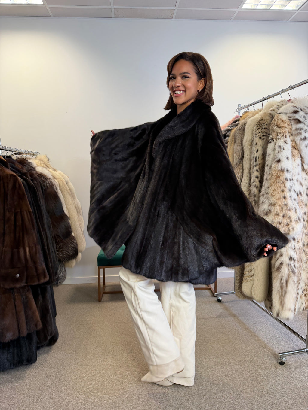 Mink Fur Cape, Black Butterfly, One Size