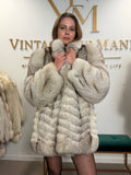 White Fox Fur Coat, Medium, Trimmed