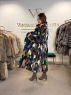 Mixed Colour Dyed Mink Fur Coat, XL, Full Length, Belted