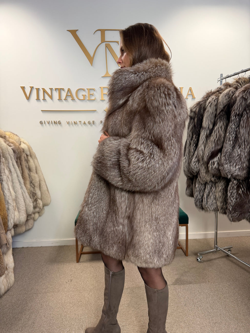 Crystal Fox Fur Jacket, Medium, Fluffy