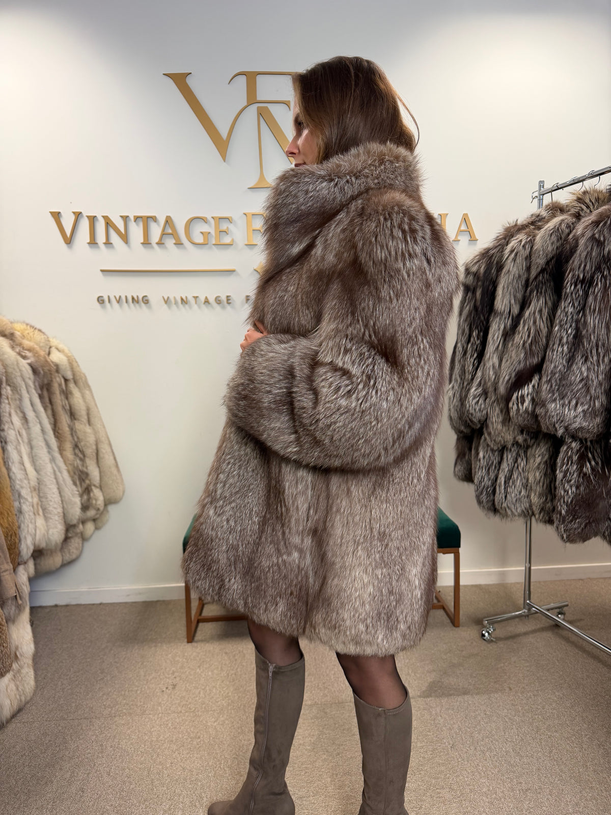 Crystal Fox Fur Jacket, Medium, Fluffy