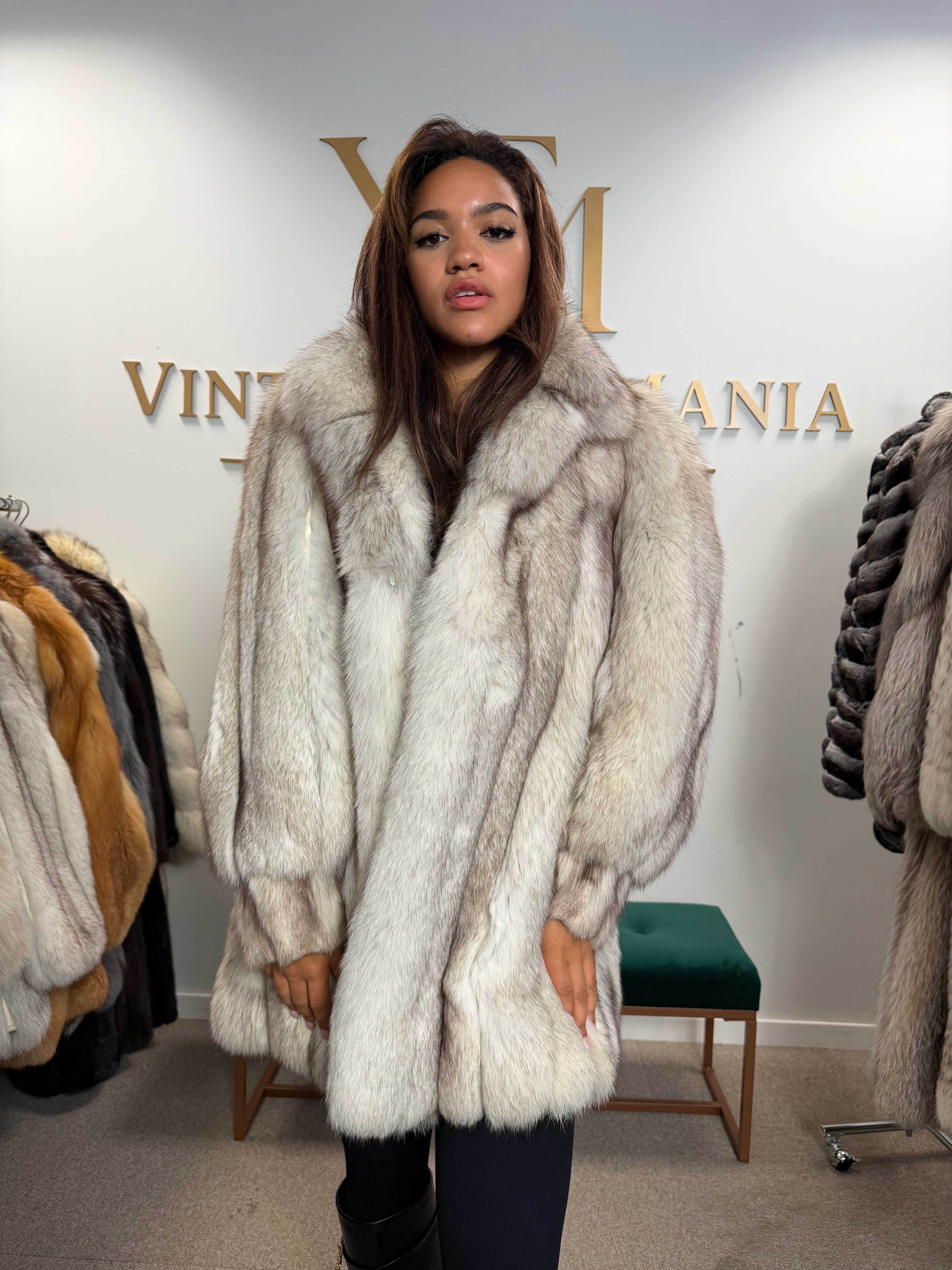 White Blue Fox Fur Coat, Like New, Medium