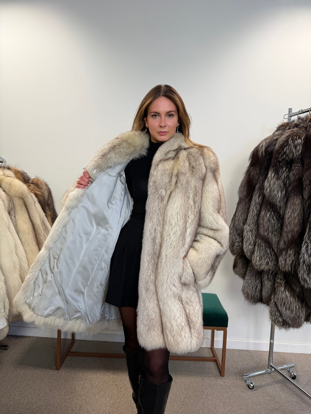 White Nordic Fox Fur Coat, Size XL