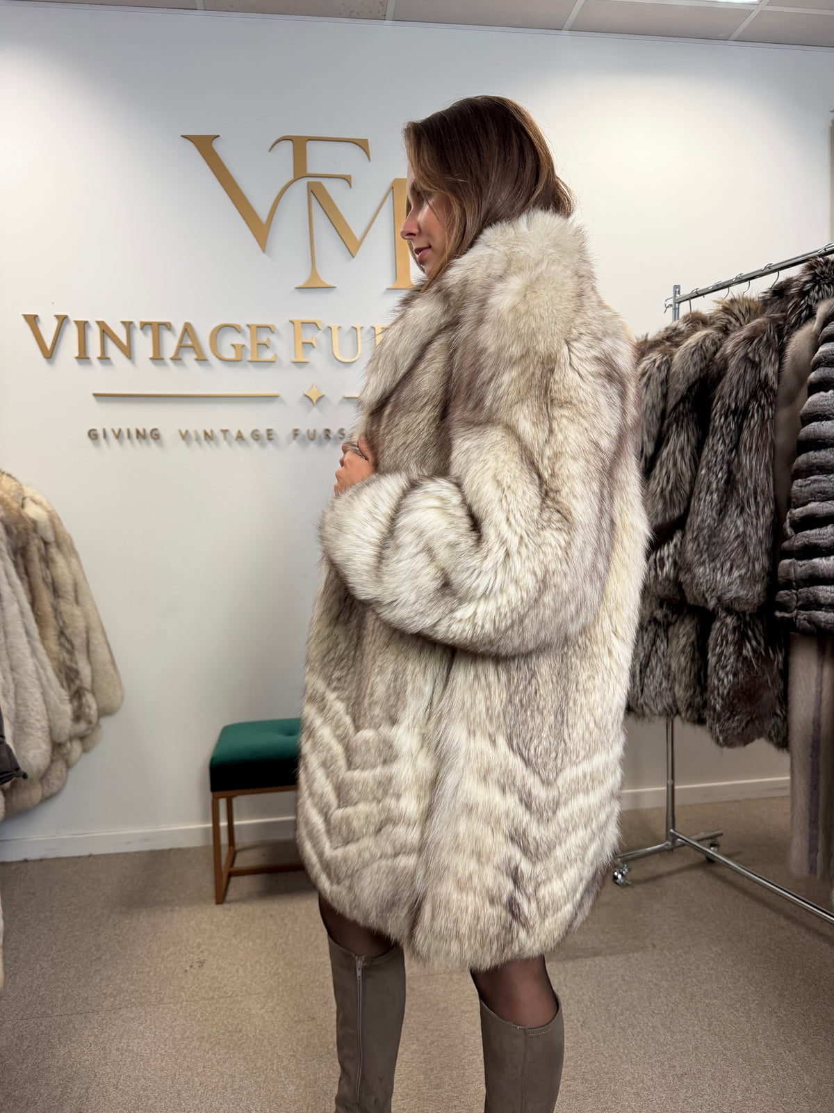 White Nordic Fox Fur Coat, Medium, Thick Pelt