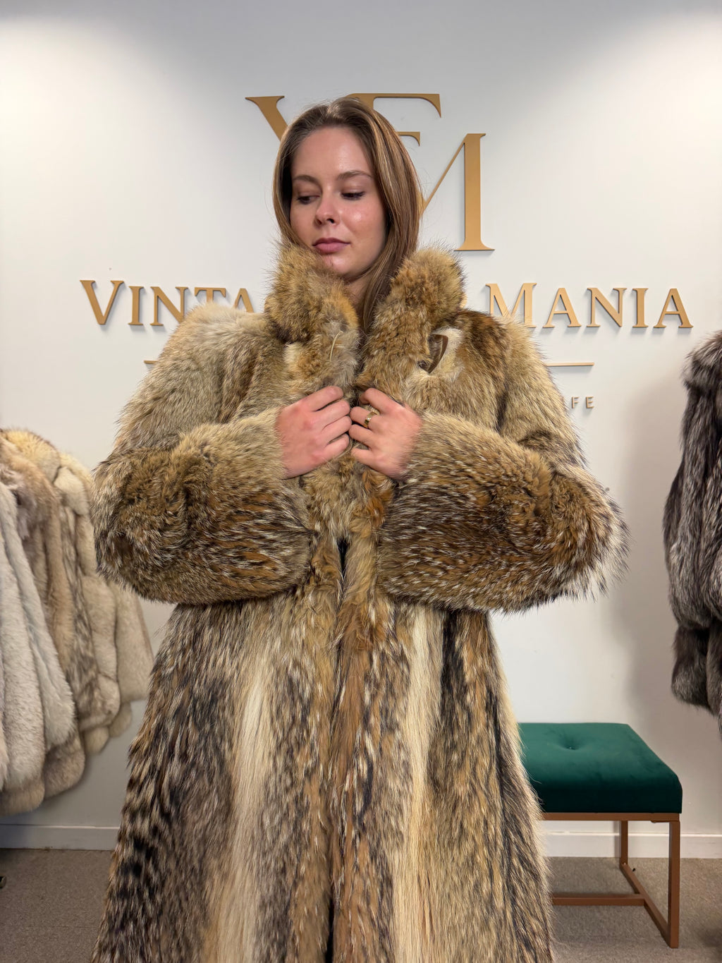 Coyote Fur Coat, Large, Full Length, Fluffy