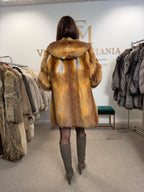 Red Fox Fur Coat, Large, Hooded
