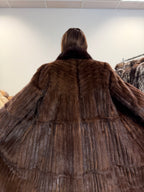 Mink Fur Coat, Brown, Fox Collar, Size M