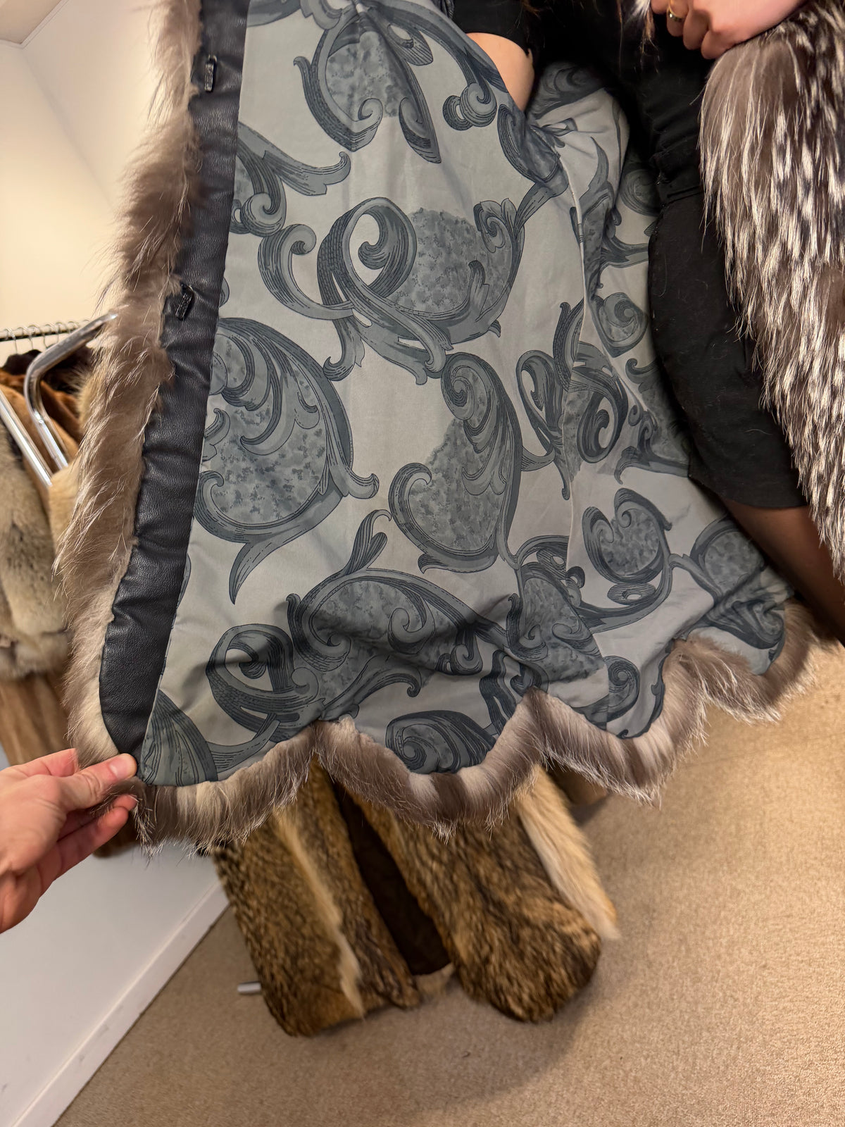 Silver Fox Fur Coat, Large, SAGA, Swinger, Trimmed
