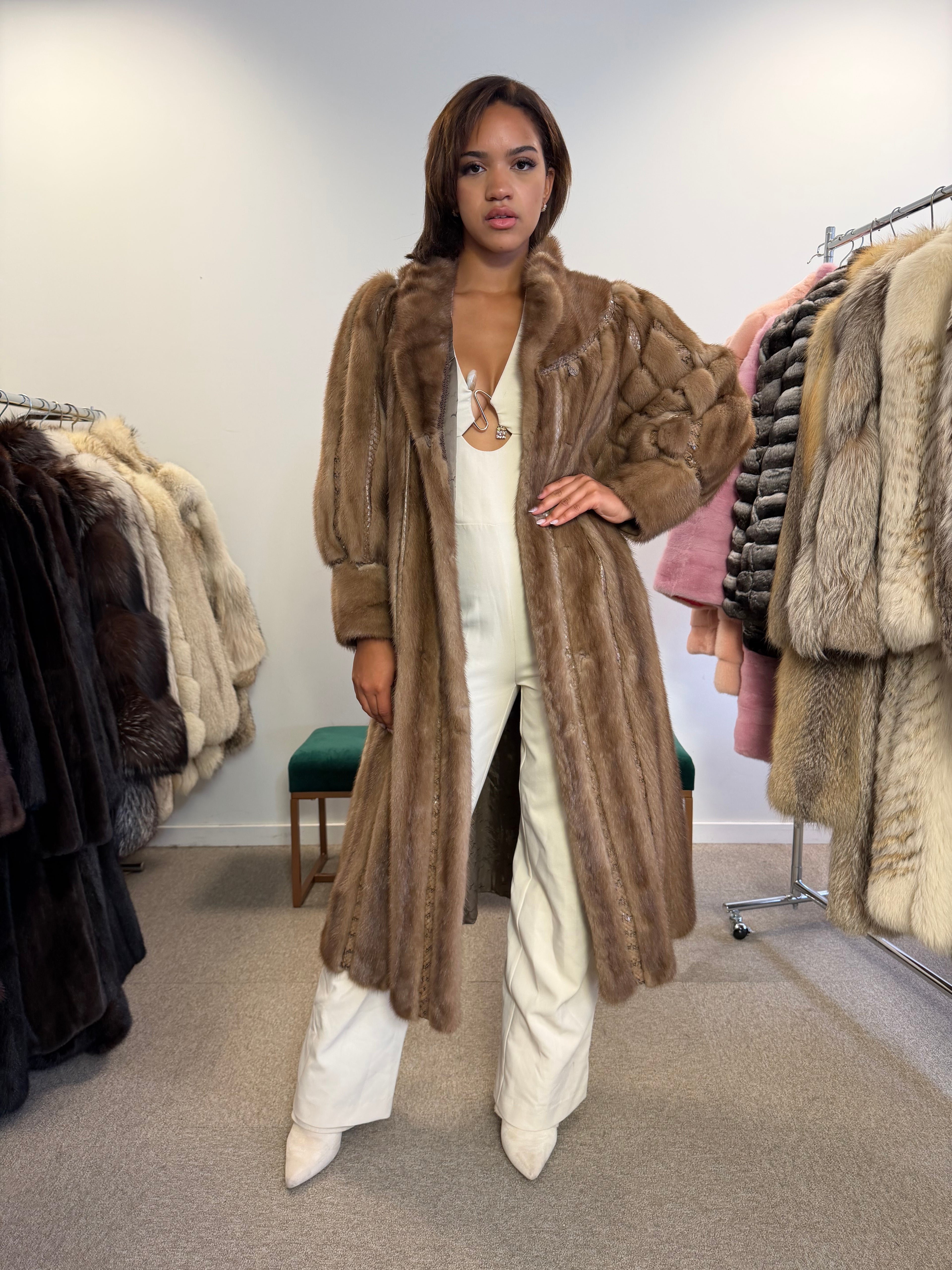 Mink Fur Coat, Pastel Snakeskin Swinger, Large size L