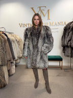 Silver Fox Fur Coat, XL, Collarless, Rare Style