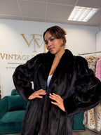 Dark Mink Fur Coat, Large, Swinger, Leather, Designer