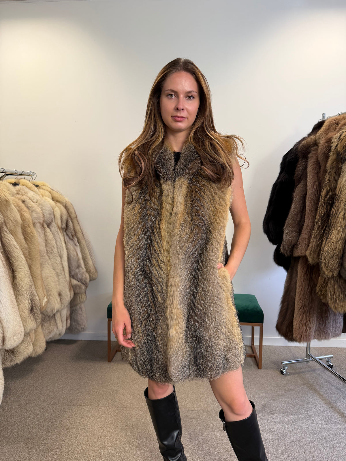 Grey Fox Fur Vest, Small, Fluffy