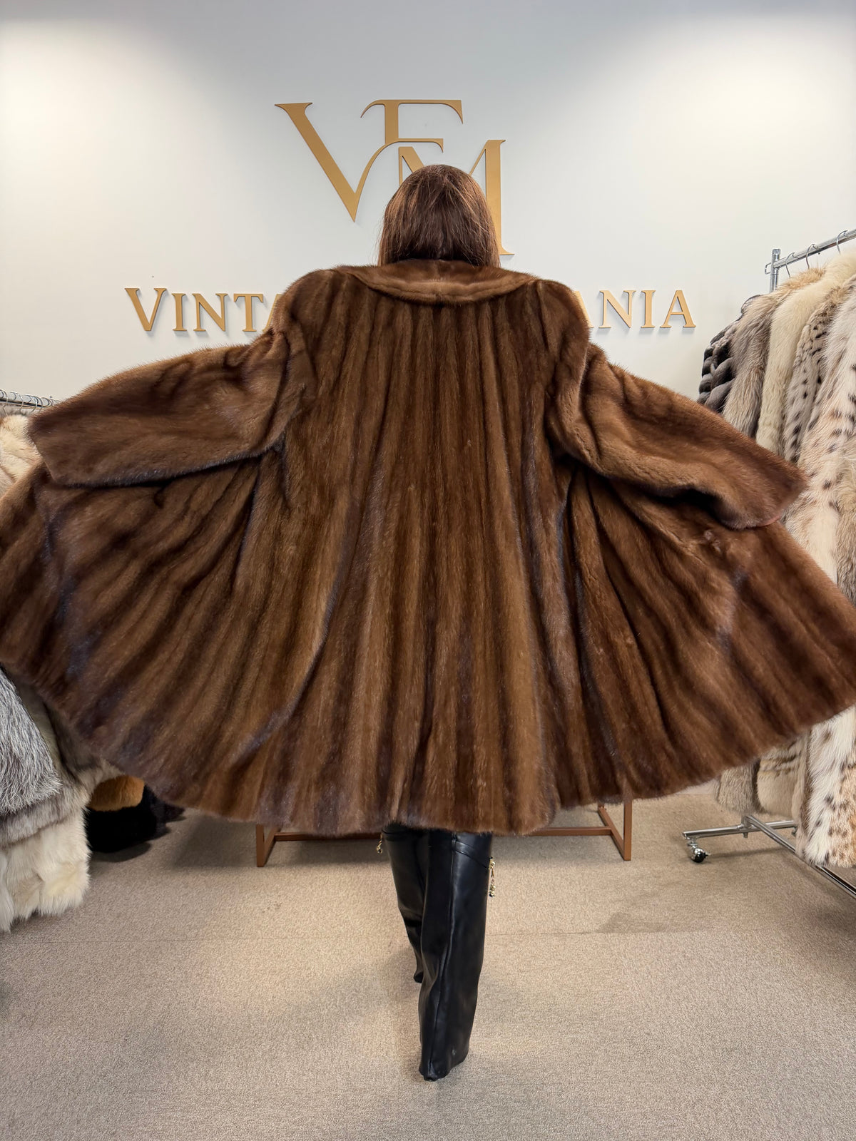 Pastel Brown Mink Fur Coat, Oversized, Fits up to 5XL, Rare
