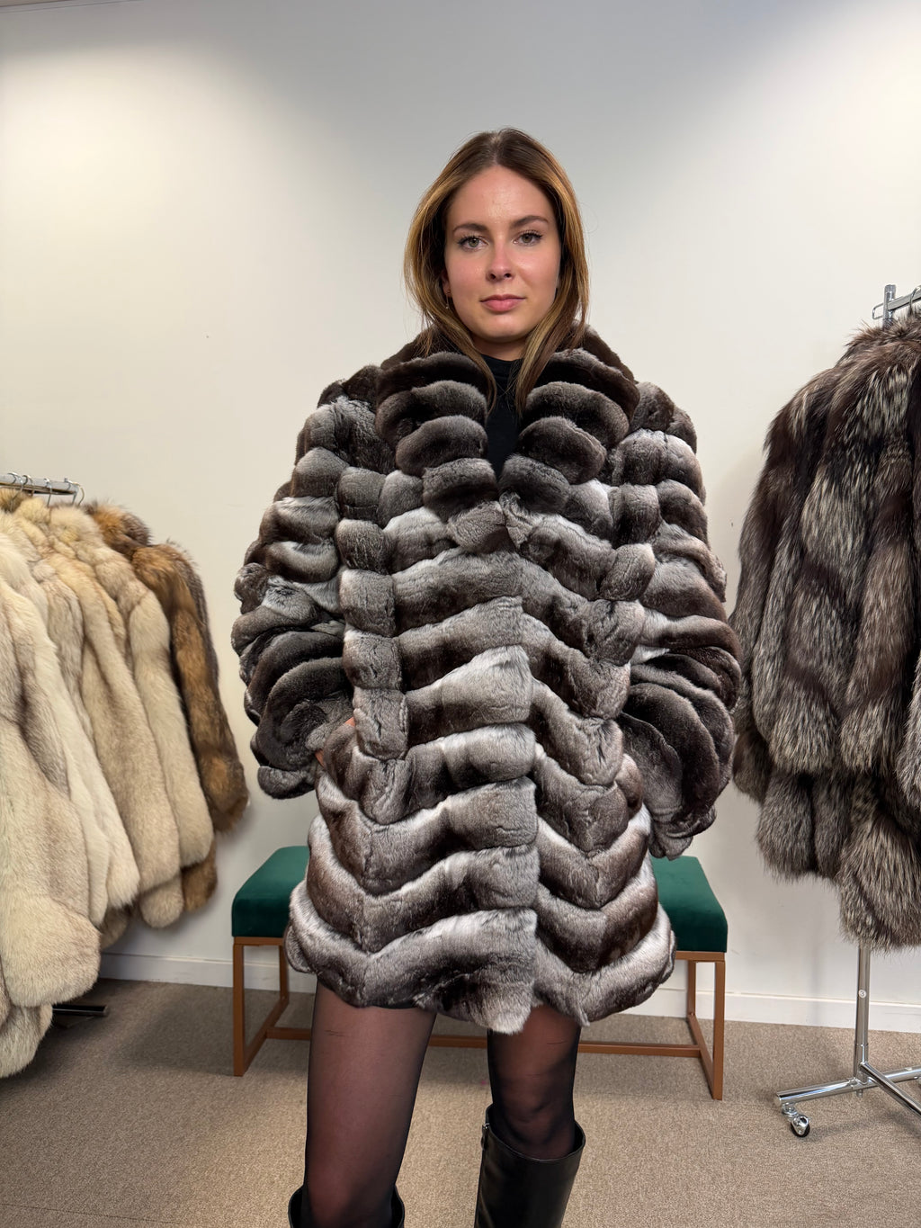 Chinchilla Fur Coat — Large Size, Real Chinchilla Fur