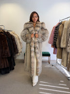 Silver Fox Fur Coat, Full Length, Size L