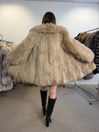 Fluffy Fox Fur Jacket, Beige Cream, Size M