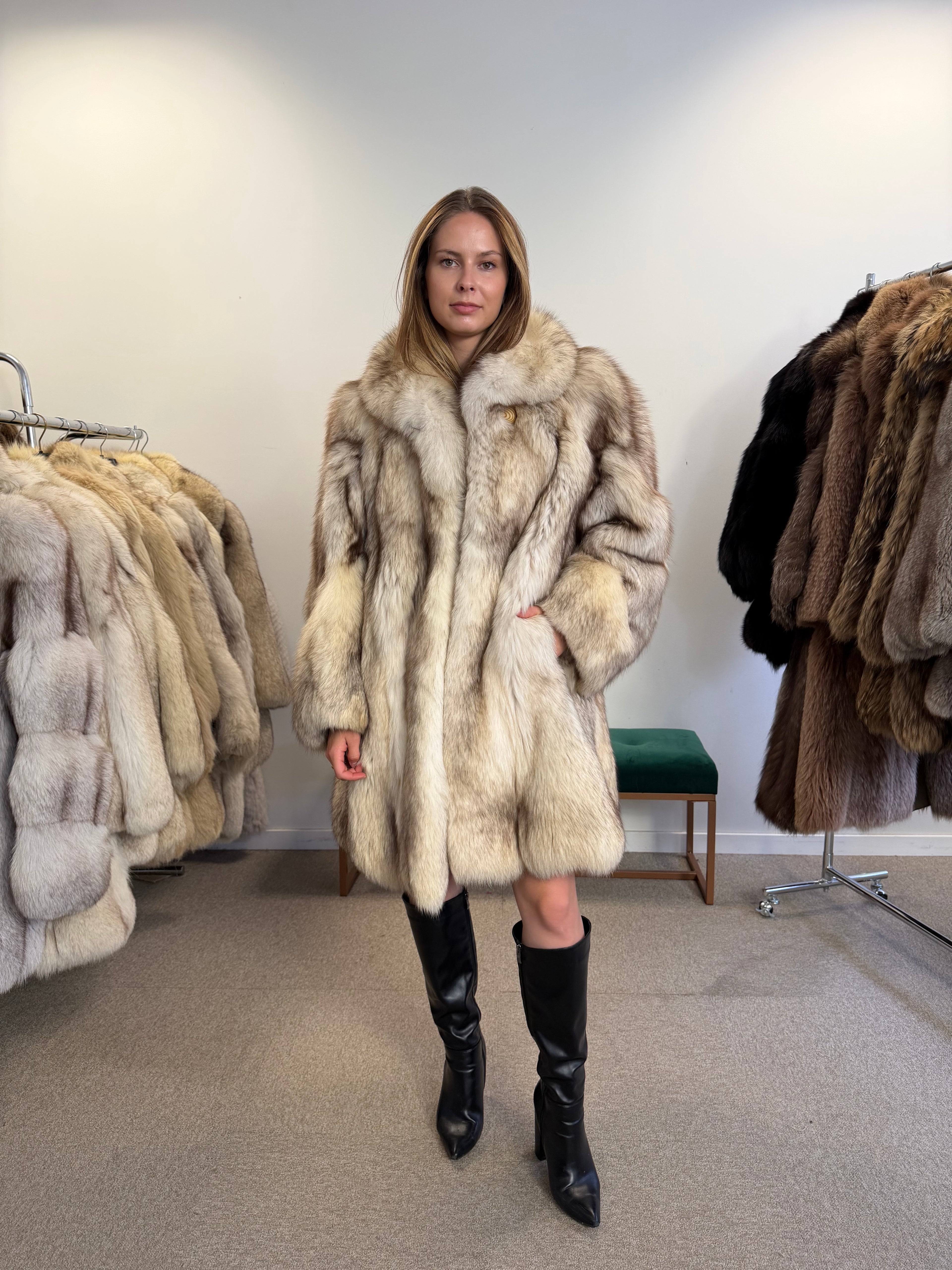 Fox Fur Coat, White Nordic, Oversized 3XL