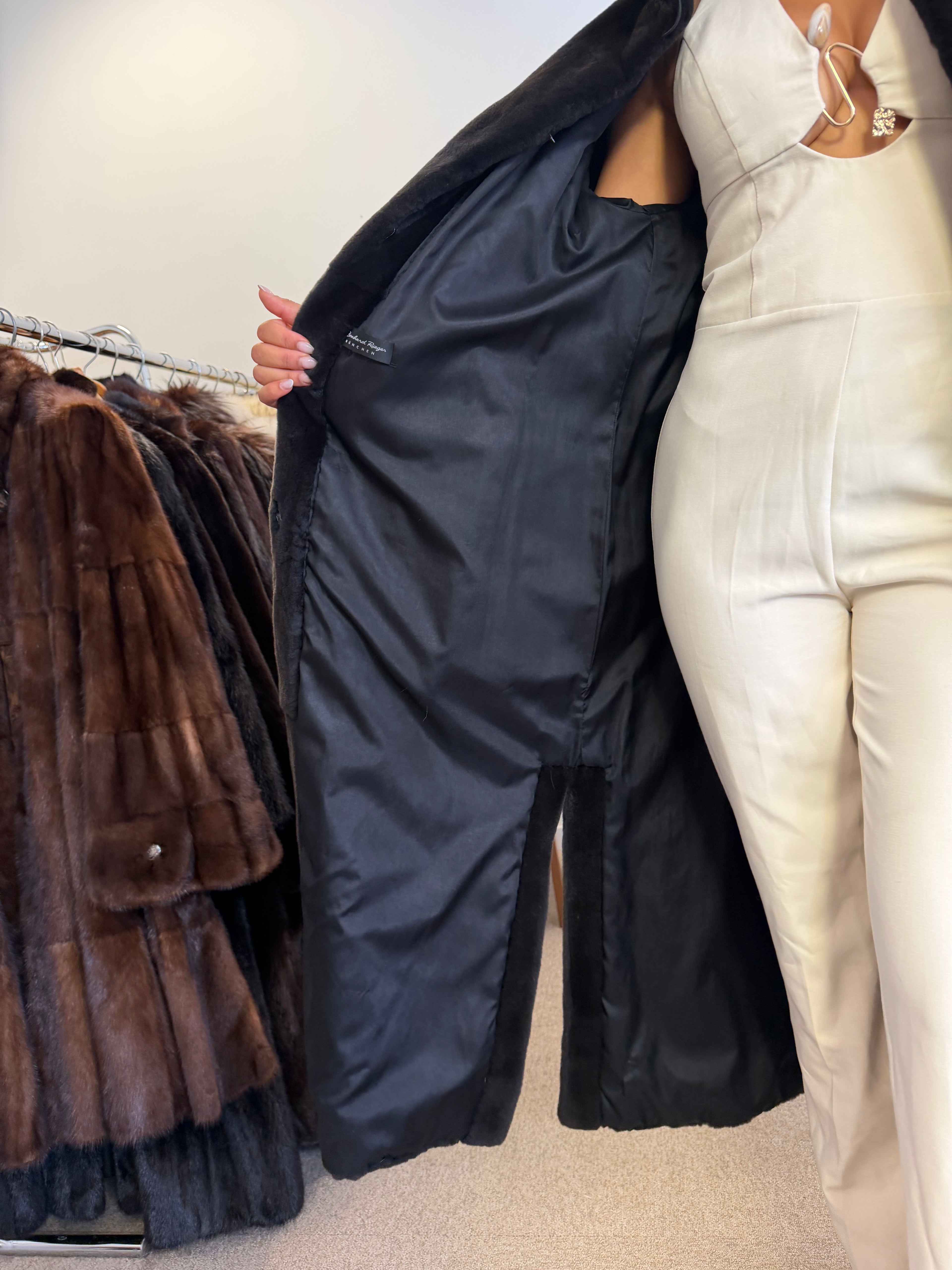New Mink Fur Coat, Dark Sapphire Sheared, Size L