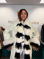 Shearling Sheepskin Coat with Fox & Shearling Collar, Medium, Full Length
