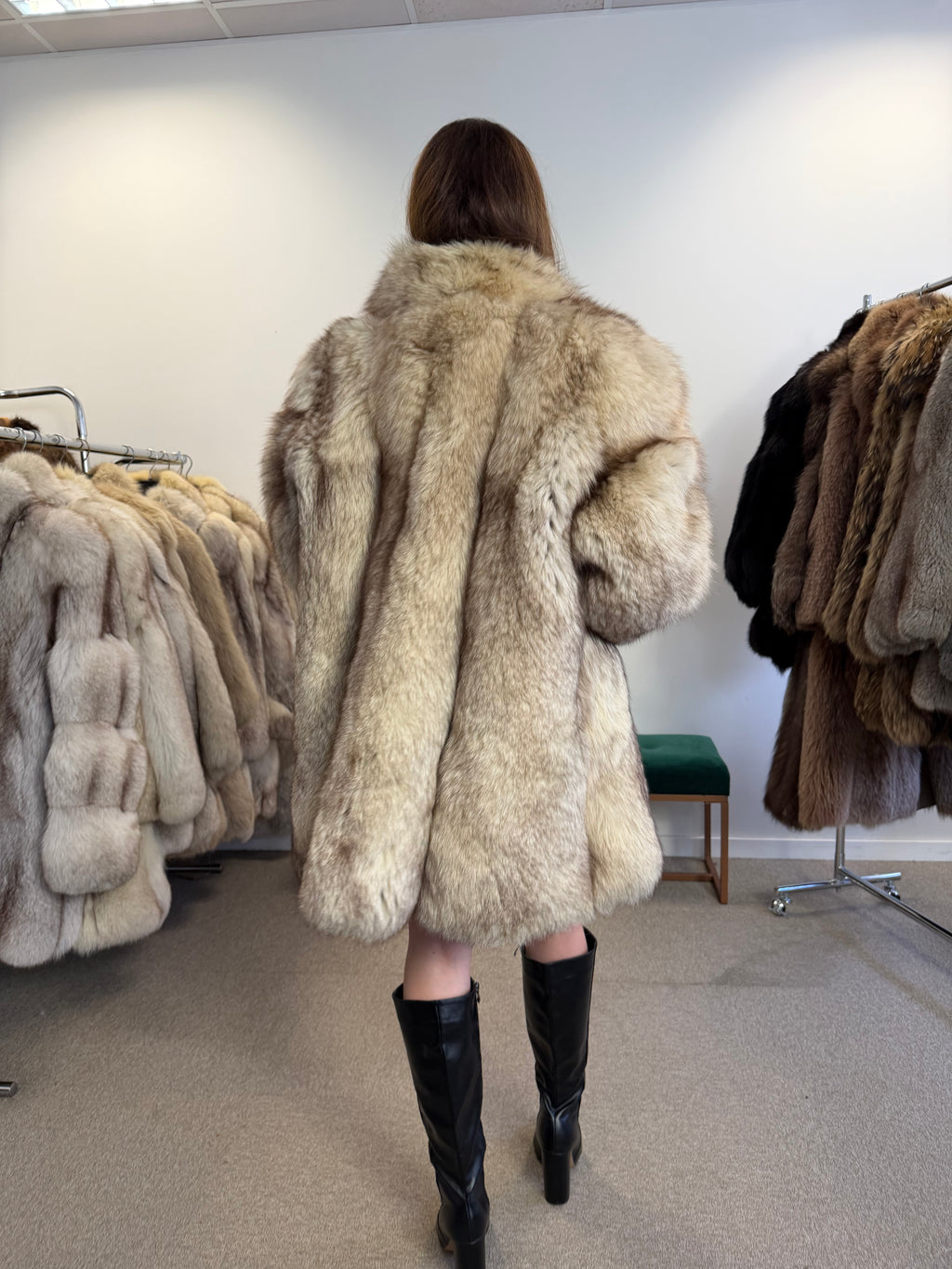 Fox Fur Coat, White, Size M