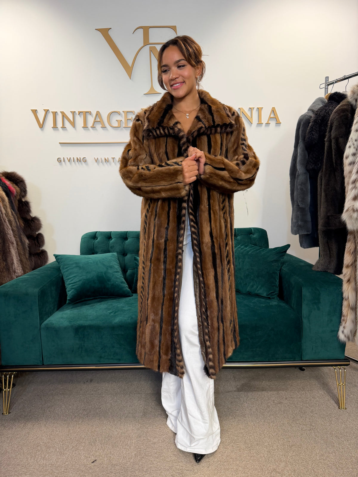 Luxury Pastel Mink Fur Coat, Large, Two-Tone Design