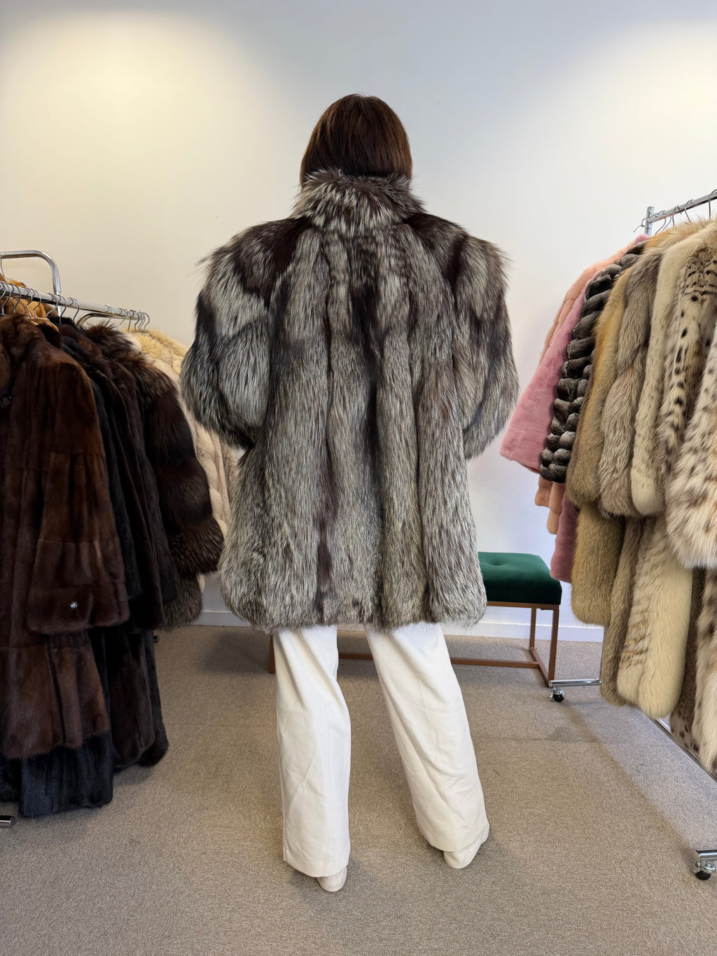 Silver Fox Fur Coat, Bright, Size L